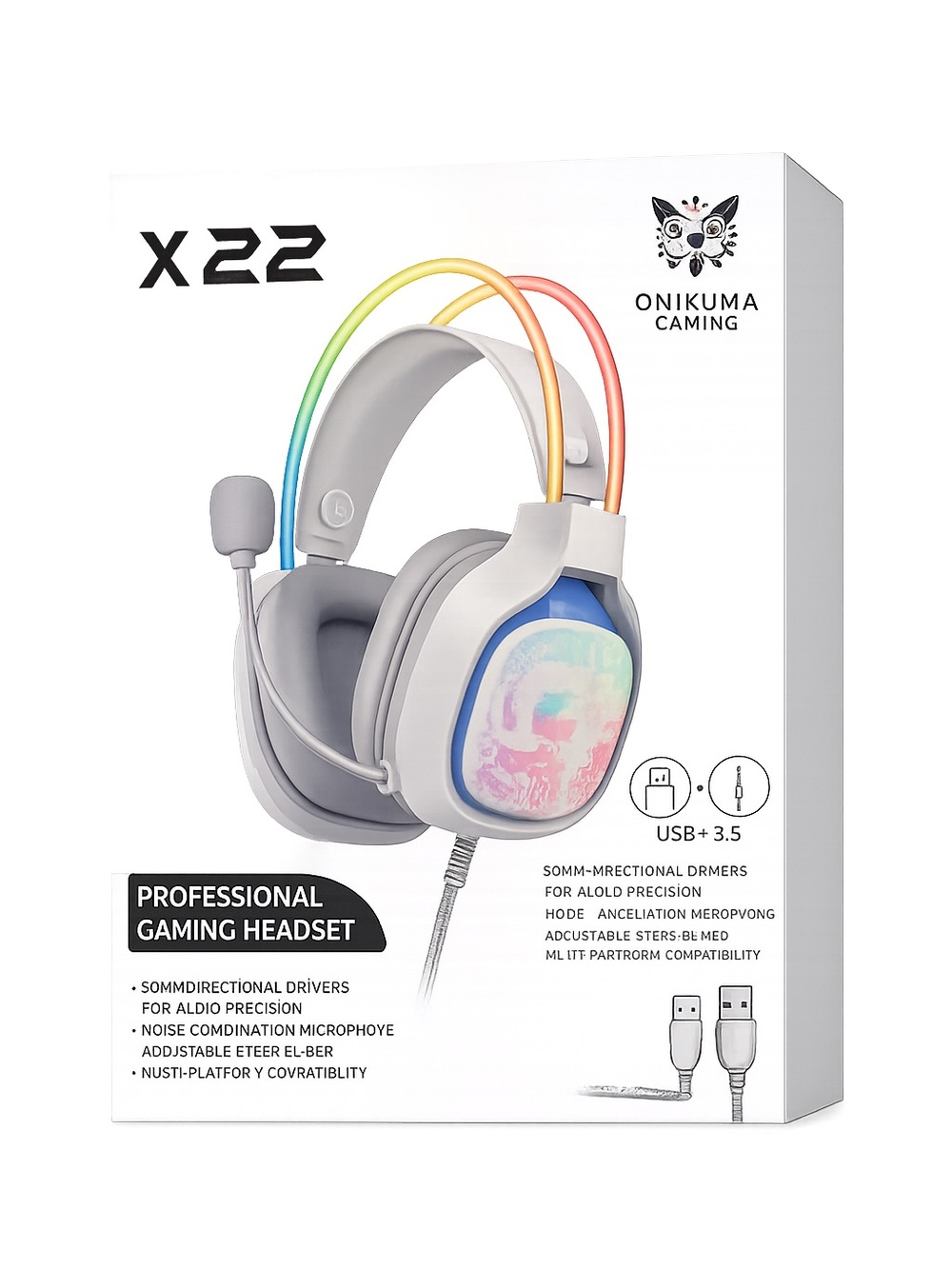 Onikuma X22 White Gaming Headset with RGB Accents